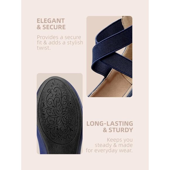 Dream Pairs Women Navy-puFaux Suede Flats Comfortable Elastic Ankle Straps Shoes - Picture 4 of 8